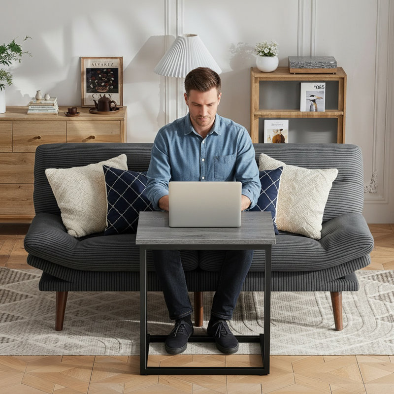 Ensemble de table d'appoint 66 po, canapé-lit futon convertible avec dossier réglable et accoudoirs à 5 niveaux, Gris