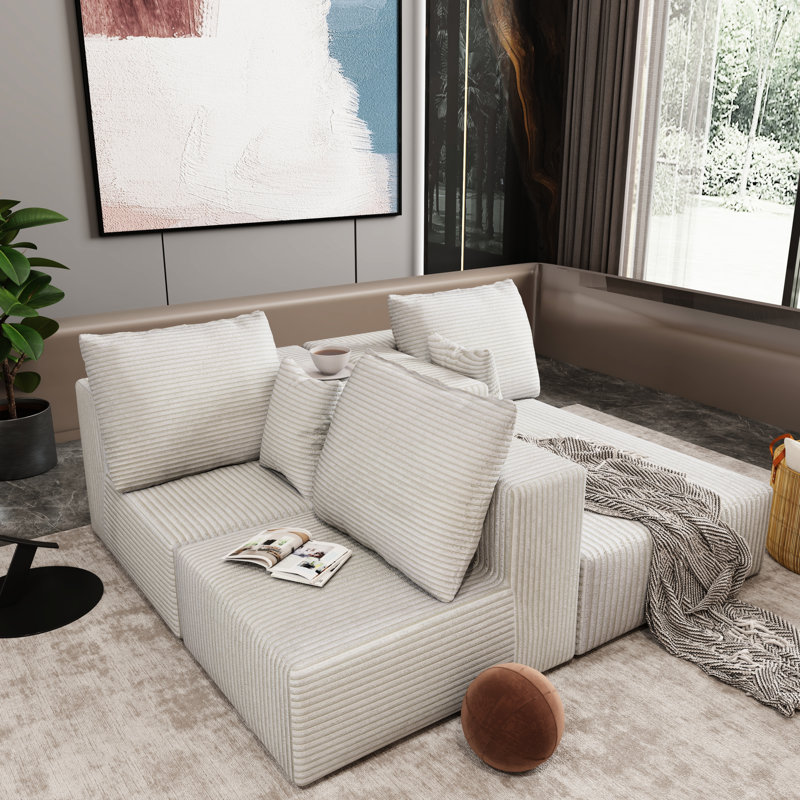Canapé d'angle beige avec support supérieur pour le cou, matériau doux et touche américaine, usure du tissu, combinaisons multiples et besoins différents