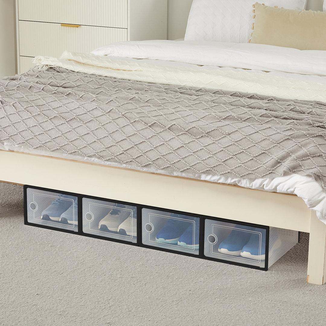 Black Collapsible Clear Shoe Storage Boxes - Stackable Organizer Bins with Lids, Space-Saving and Dustproof for Closet & Bedroom - 15PCS Black