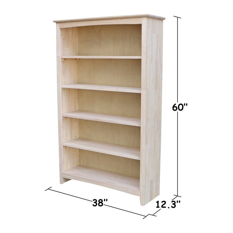  Bibliothèque en bois massif Derren, (5 tablettes) H 60 po x l 38 po x P 12,3 po