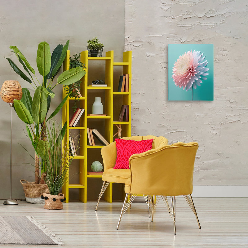 Art mural détaillé sur dahlia sur toile bleue par Incado, H 20 po x l 16 po