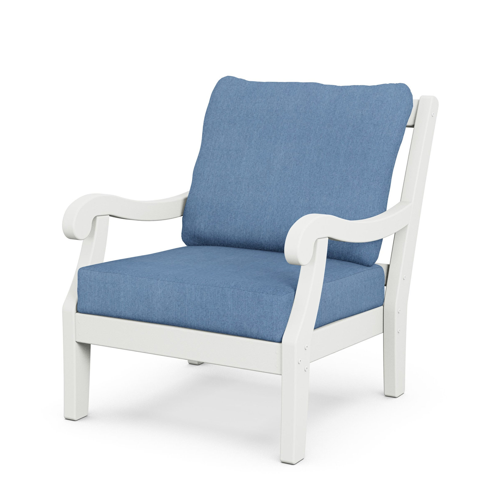 POLYWOOD® Verlyn 5-Person Patio Seating Group, Sky Blue Cushion/White Frame