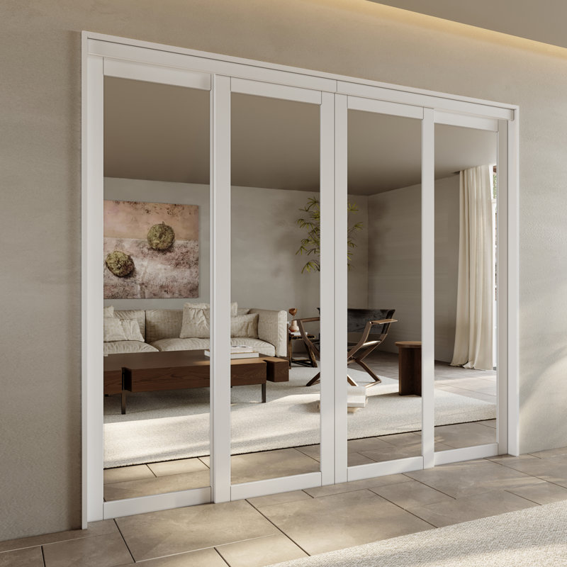 80" White Prefinished Mirrored Closet Sliding Door with Hardware Kit, 96" x 80"