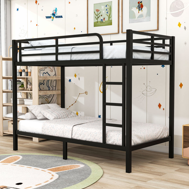 Twin XL Over Twin XL Metal Bunk Bed With Ladder And Guardrails, Black