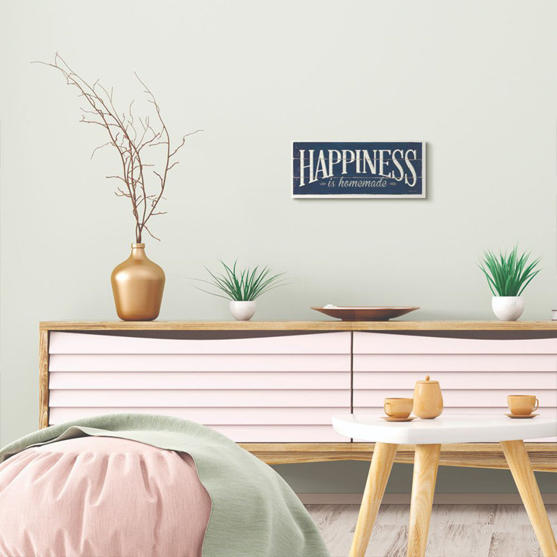 «Happiness Family Home Inspirational Word Textured Wood Design», impression sur toile, Plaque murale