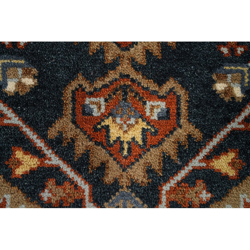 Tapis de couloir indien bleu foncé de style Kazak 3 x 8
