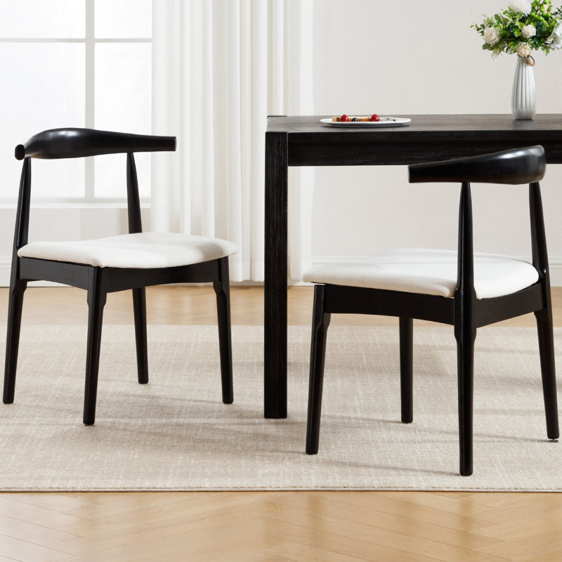 Modern Upholstered Dining Chairs With Backrest, With Solid Wood Frame, For Dining Room/Living Room, Black