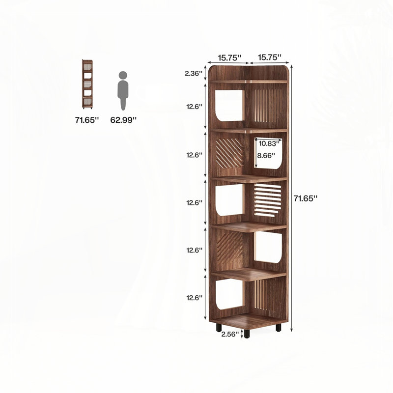 71" Corner Shelf, Narrow Bookshelf Display Shelf With Storage Rack