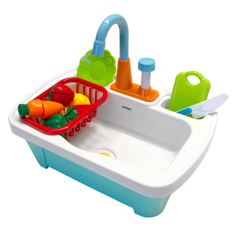 Linda Water Table with Play Kitchen Sink Kitchen Set, White/Brown