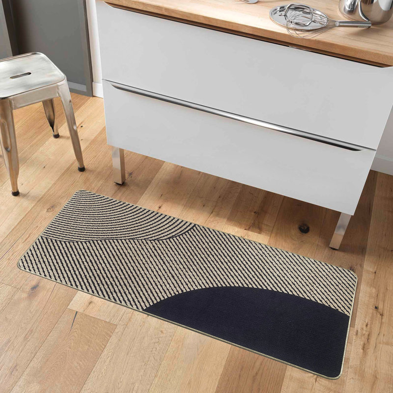 Geometric Kitchen Runner Rug, Beige, Runner 1'8" x 4'