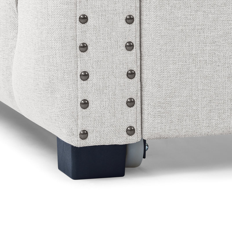 Lit de jour avec couchette en beige, revêtement, conception à accoudoirs carrés, rembourrage en mousse confortable, lit gigogne rembourré simple, revêtement en tissu beige, structure solide pour une utilisation à long terme