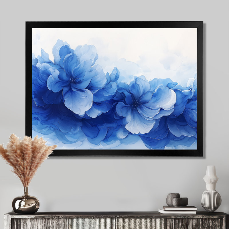 Délicats pétales de fleurs en mouvement II - fleurs abstraites grand art mural, H 30 po x l 40 po, Noir, noir, noir, noir