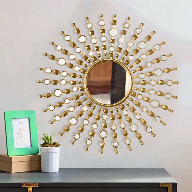 27,6 "Miroir mural rond doré en métal Glam Sun Shine Home Decor for Living