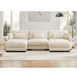 U Shape Modular Sectional Sofa Couch With Two Movable Ottomans, Modern 3 Seat Corner Sofa With Waist Pillows, Throw Pillows And Blostered Armrests, Convertible L Shaped Couch For Living