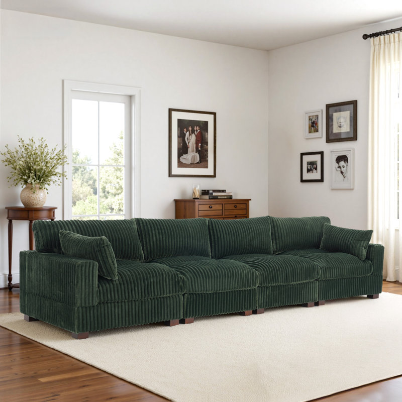Canapé modulaire réversible 4 pièces rembourré en fausse fourrure de lapin, 4, Vert, H 34,64 po x l 148,03 po x P 41,73 po