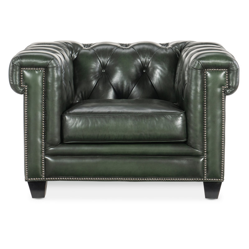 Charleston Black Leather Tufted Accent Chair with Nailhead Trim
