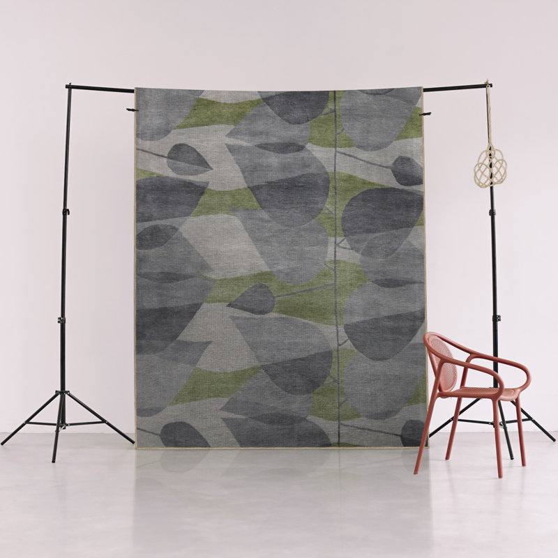 Tapis décoratif moderne à motif géométrique abstrait gris et vert, Tapis de couloir 3 pi 3,37 po x 6 pi 6,74 po