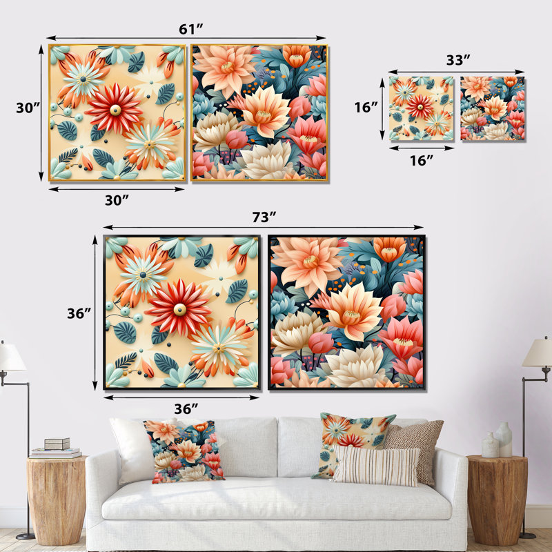 Maelia - Ensemble de 2 reproductions de toiles abstraites botaniques, Toile tendue, H 16 po x l 33 po x P 1 po