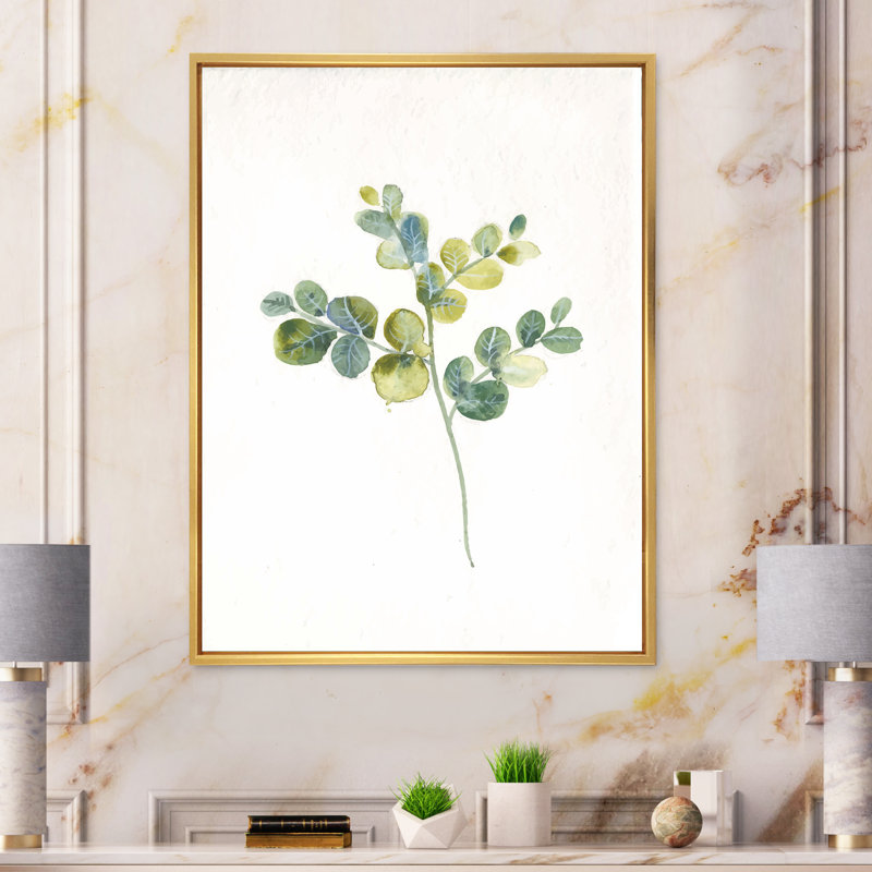 «Eucalyptus Leaves on White II», reproduction sur toile, Cadre photo doré, H 44 po x l 34 po
