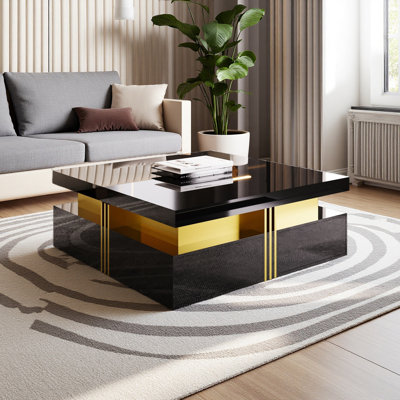 Modern Glossy Square Storage Coffee Table With 4 Drawers