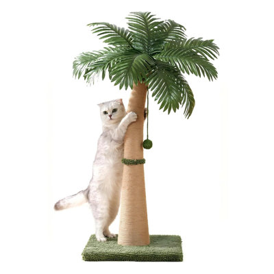 Cat Scratching Post Cat Tree, Curved Design Cat Scratcher Post with 3 Interactive Balls, Natural Sisal Rope Cat Scratching Posts