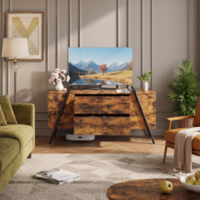 Meuble télé l 47 po x P 18 po x H 23 po avec pieds en U en forme de métal et tiroir central, meuble télé en bois d'ingénierie pour le salon, meuble télé, rangement, orange