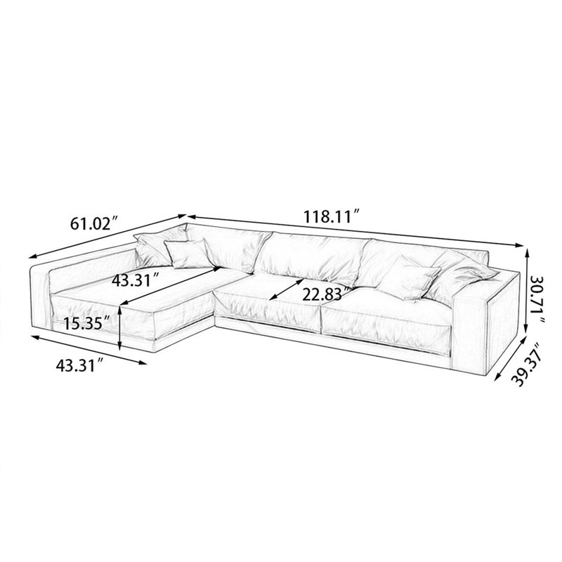 Upholstered L-Shaped Sectional, 30.71"H*118.11"L*61.02"W, Gauche