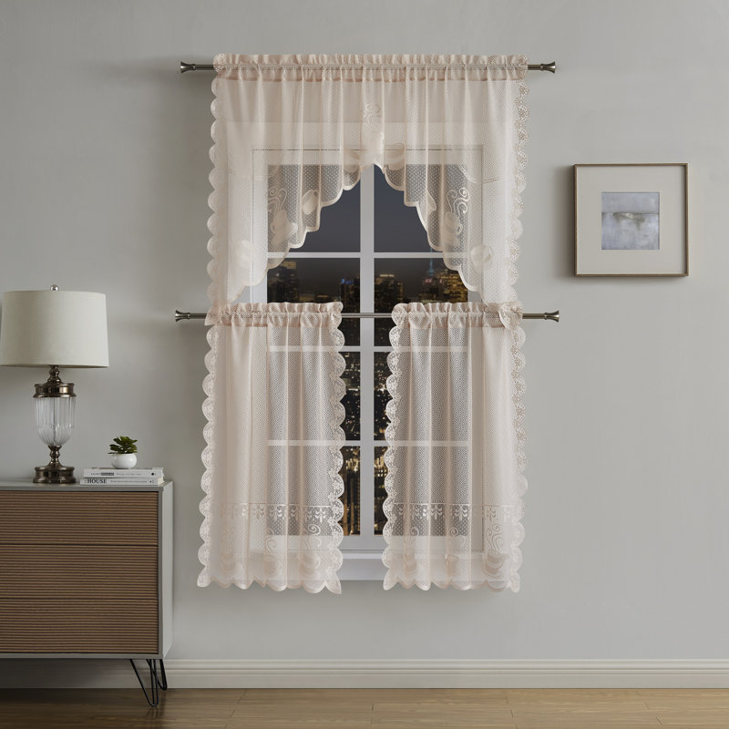 3 Piece Linen Coffee Kitchen Window Curtains Bundle Includes 2 36 Inch Tiers & Valance, Linen
