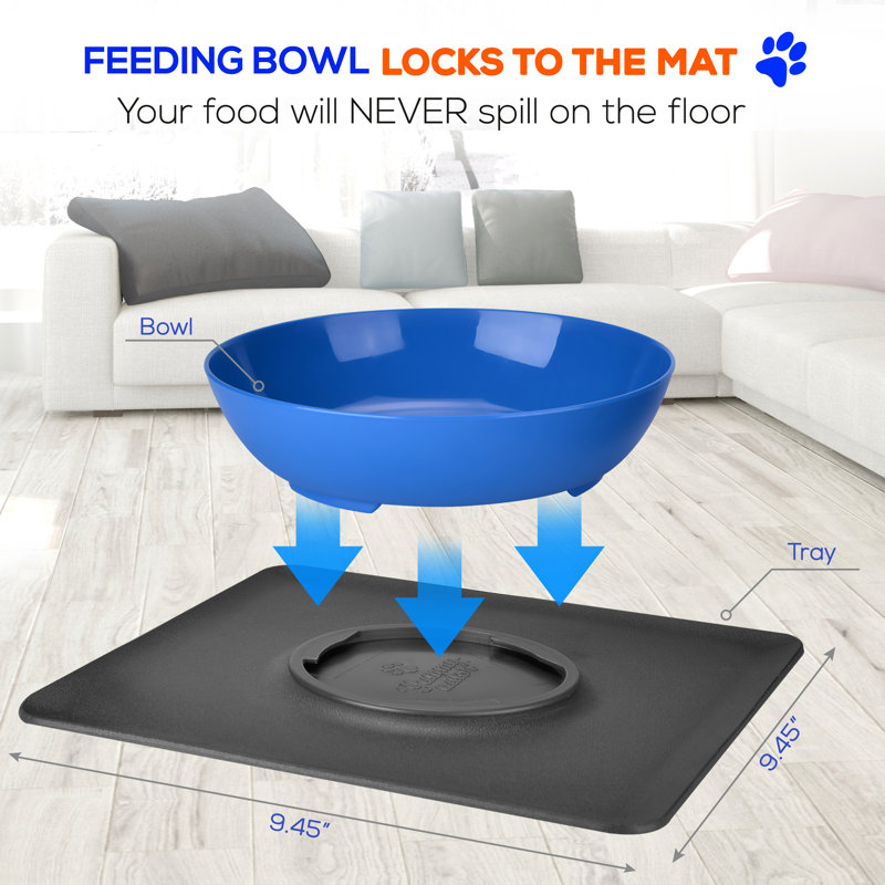 Blue Non-Slip Twist-Lock Pet Feeding Bowl with Suction Mat