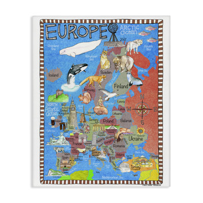 Europe Animal Map Canvas Wall Art by Marley Ungaro