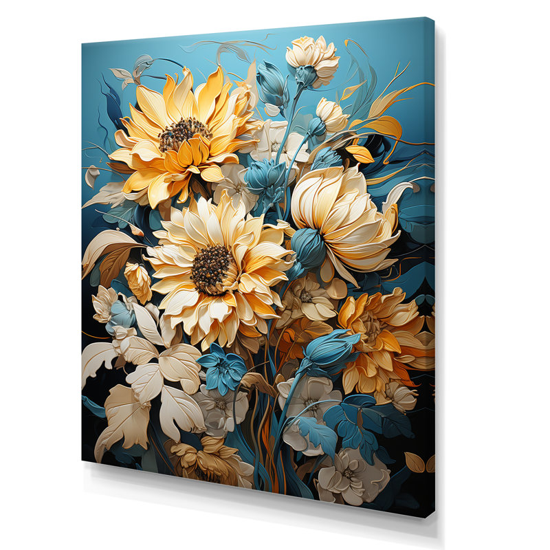 «Azure Fields Sunflowers IV» sur toile, Toile tendue, H 32 po x l 16 po x P 1 po