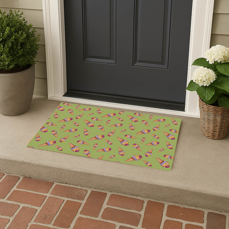 Summer Ice cream Outdoor Doormat, Herb Green, 34" W x 21" L