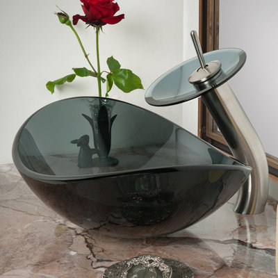 Lavabo de salle de bain vasque ovale en verre Chiaro avec robinet