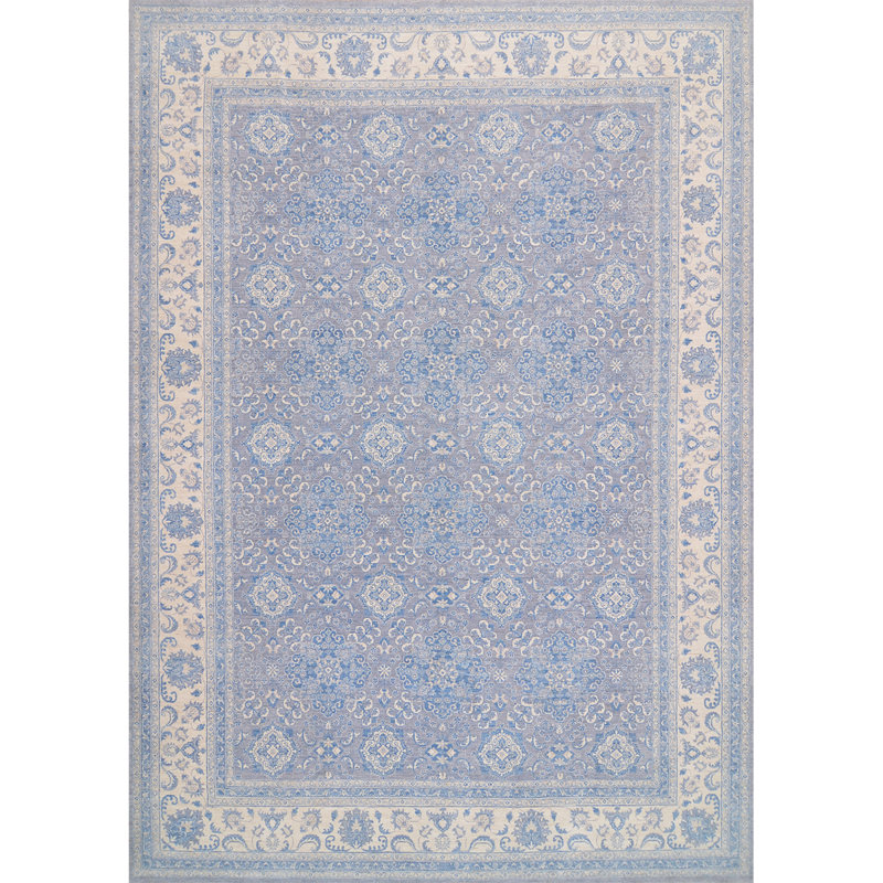 Tapis bleu clair / ivoire de haute qualité noué à la main Ziegler 3000