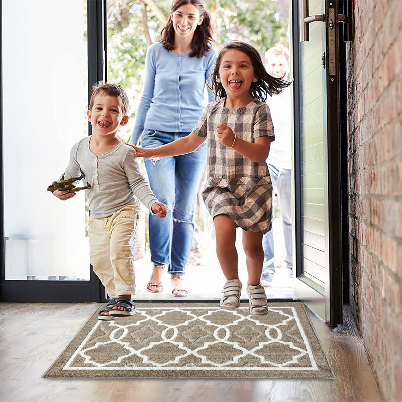 Non-Slip Geometric Doormat, Khaki, 35" W x 59" L