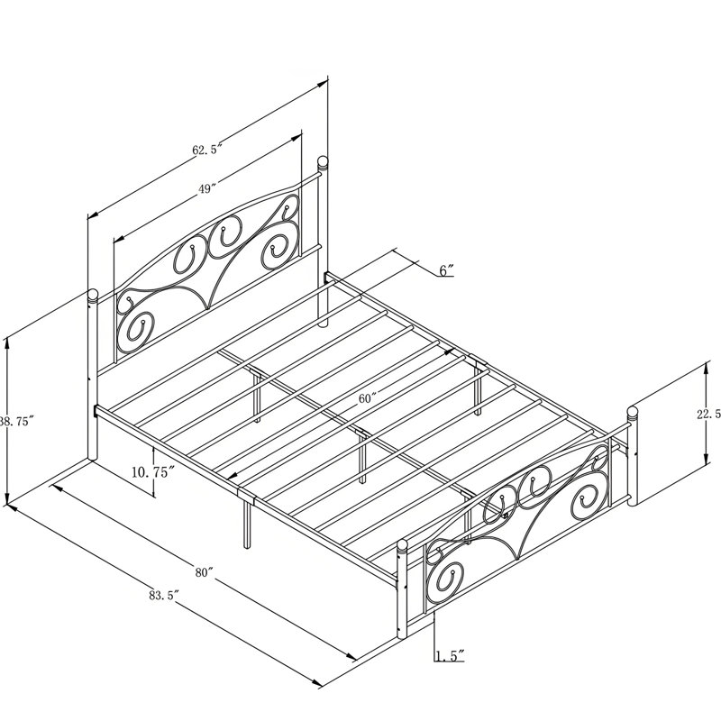 White Bed Frame For Queen Size, Metal Material, Unique Flower Pattern, And , Headboard & , Simple Assembly Size Frame, Feature, System, Fits All Mattress Types, No Box Spring Required, 8 - Inch