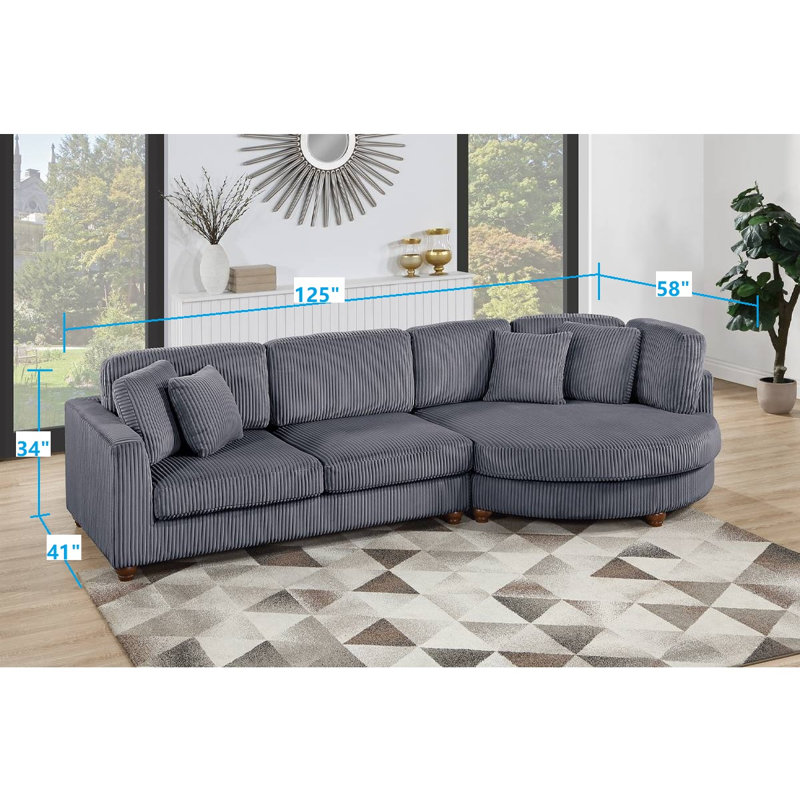 2-Piece Corduroy Sectional Set, Dark Gray Corduroy