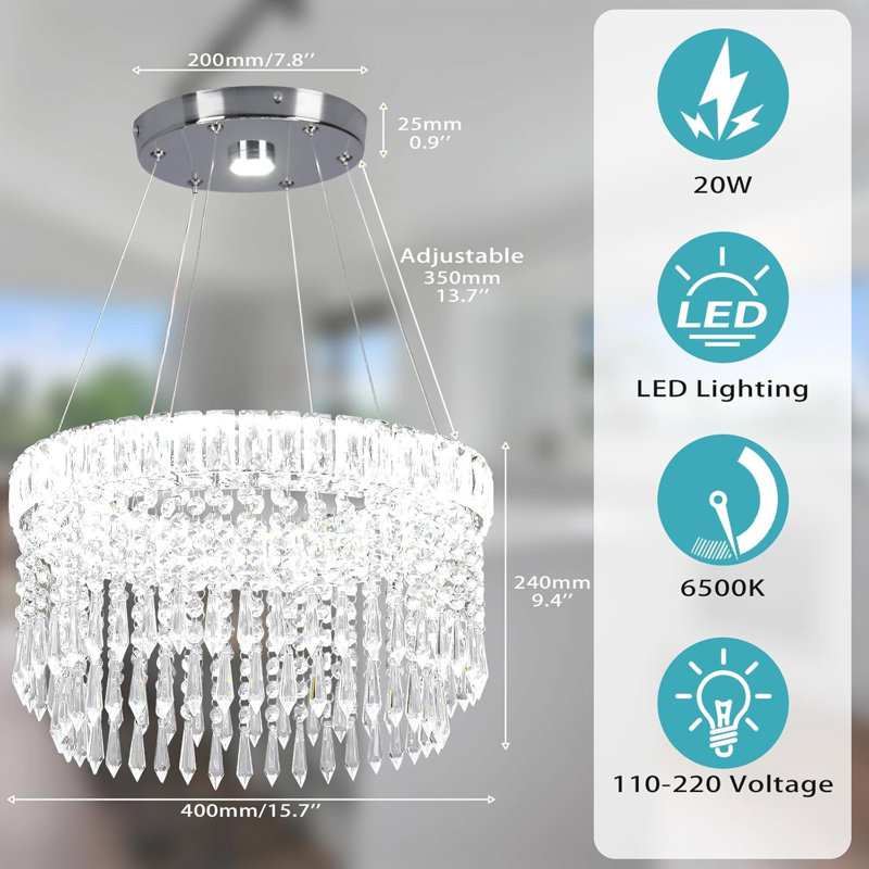 Plafonnier encastré avec lustre moderne en cristal moderne à DEL à intensité variable pour le salon, la salle à manger et la chambre à coucher