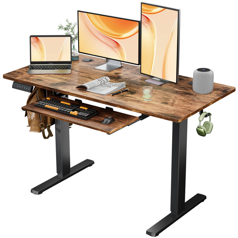 Bureau debout à hauteur ajustable Marche, H 46 po x l 55 po x P 23 po, Brun rustique / noir