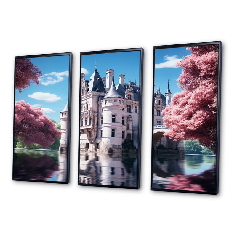 Château français, ensemble d'art sur toile, Cadre flottant noir, H 32 po x l 48 po x P 1 po
