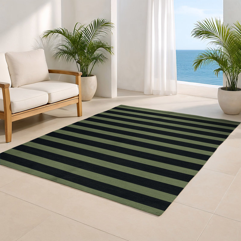 HorizontalStripes Blue Indoor and Outdoor Area Rug, Rectangle 2' x 3'