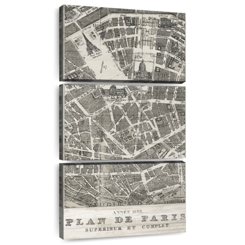 Plan de Paris sur bois, H 27 po x l 12 po