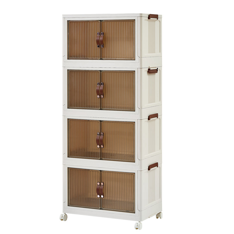 4 Tier Stackable Foldable Storage Bins with Lid and Wheels