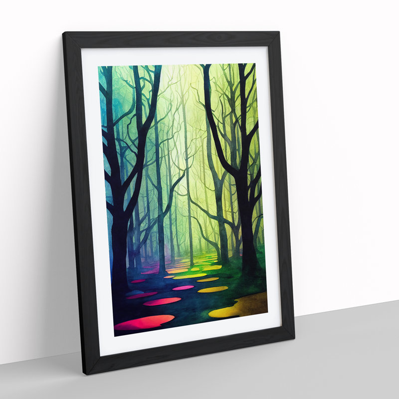 Technicolour Forest - Single Picture Frame Painting, 64cm H x 46cm W x 2cm D, Black Framed
