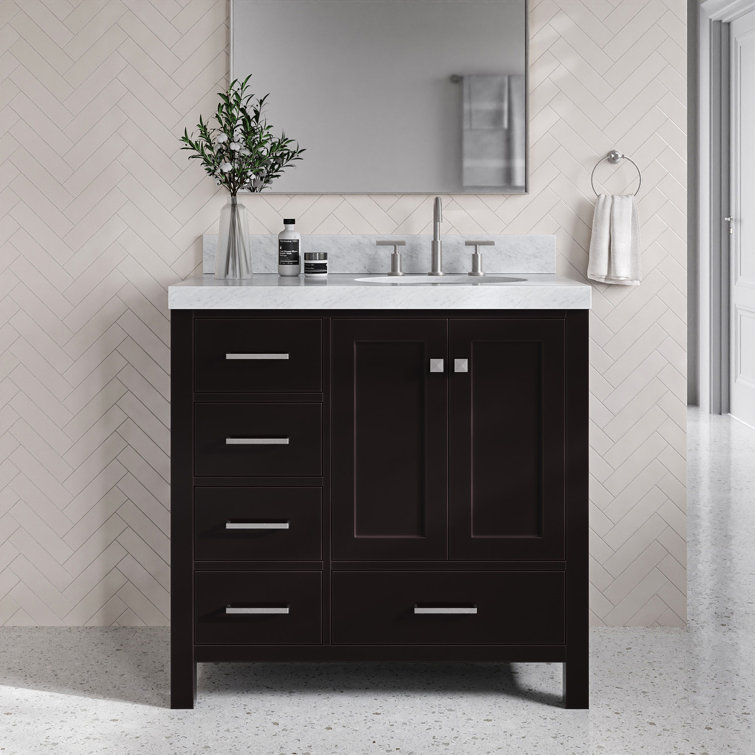 Ariel Cambridge 36 In. Right Offset Vanity With 2 In. Carrara Marble Countertop