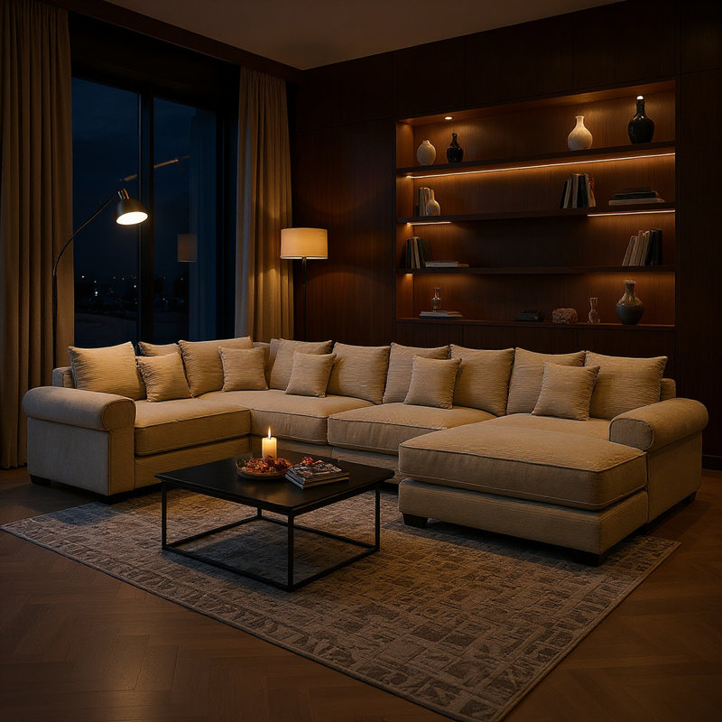 Canapé modulaire en velours côtelé de 154 po de large à 154 places, idéal pour le cinéma maison, Brun