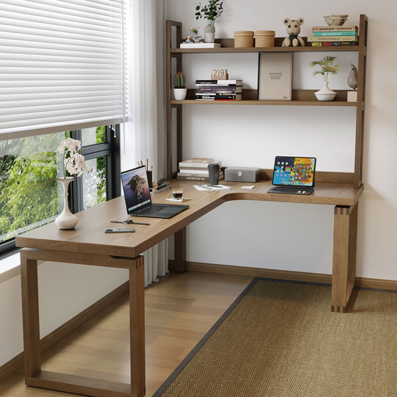 Light-walnut L-Shaped Solid Wood desk, Right Hand Facing, 74.8" H x 70.87" W x 55.12" D
