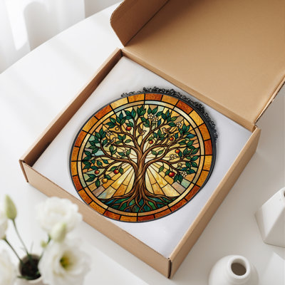 Tree Of Life Stained Glass Window Panel，7.8H