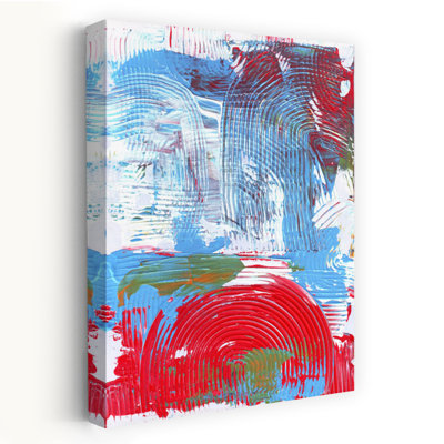 Abstract Textured Painting With Bold Red And Blue Strokes And Circular Patterns Abstract Contemporary Wall Art