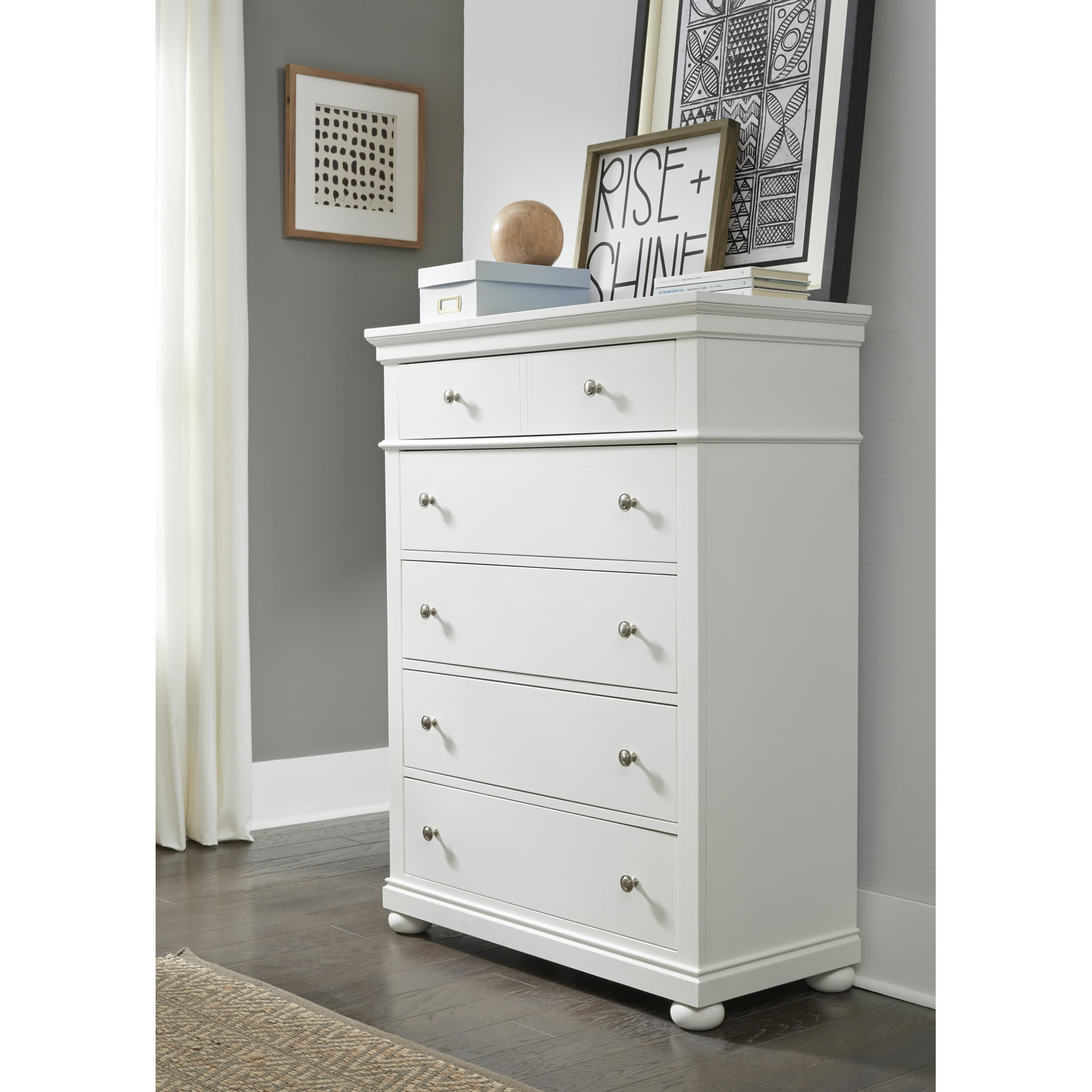 Canterbury 5 Drawer 38" W Solid Wood Chest, Natural White